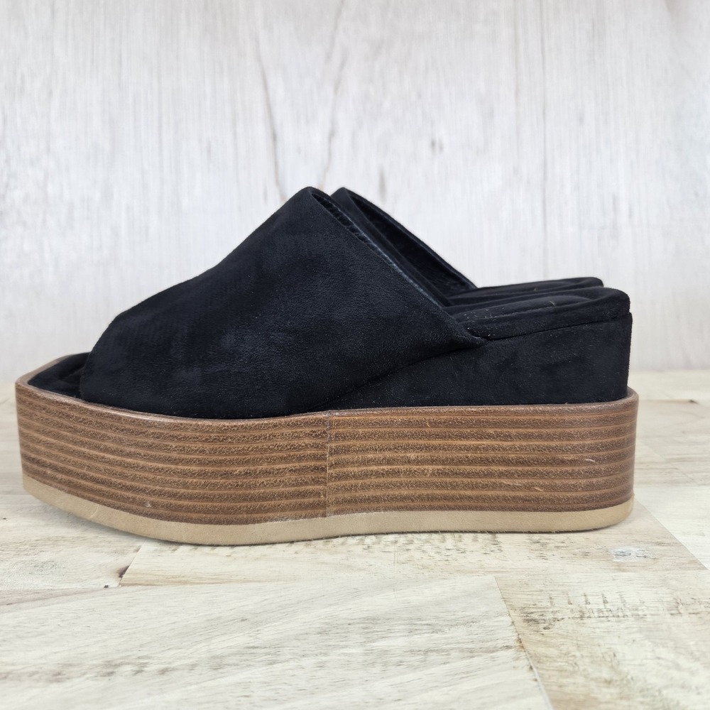 SHUSHOP Karlie Womens Black Suede Platform Slide Sandals Open Toe Slip-On Sz 7.5 - Picture 7 of 10
